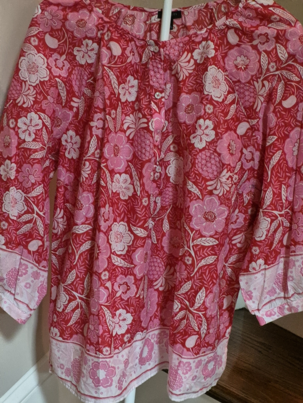 Talbots Pink & Light Pink Floral Split-Neck Blouse - Picture 2 of 7
